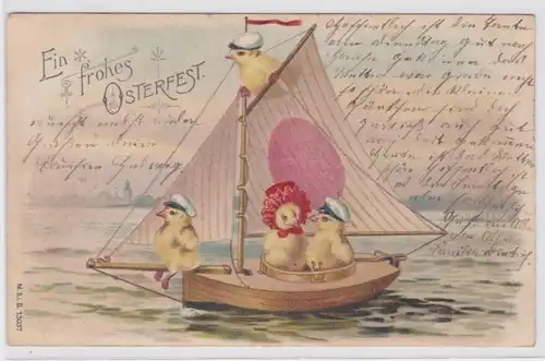 97366 Ak Ein frohes Osterfest - Küken mit Segelboot 1903
