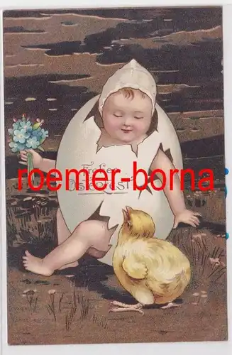 85887 Ak Frohes Osterfest - Baby im Ei mit Küken 1913