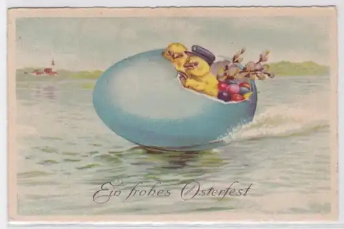 81741 Ak Joyeux Fête de Pâques Cordeaux avec bateau à œufs sur l'eau 1932