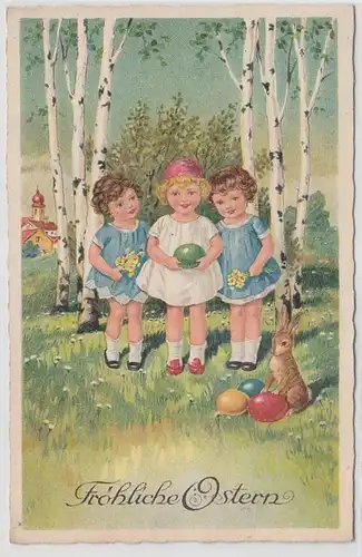 39122 Joyeux Ak 3 Filles et un lapin de Pâques 1938
