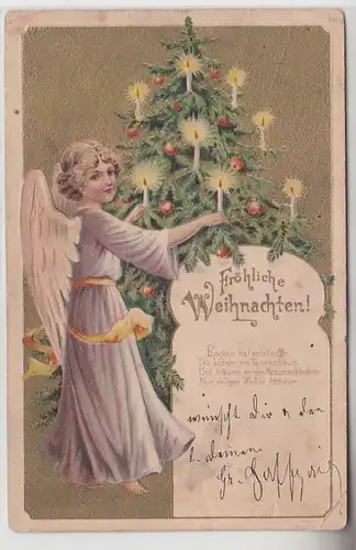 68493 Fröhliche Weihnachten Präge Ak Engel und Tannenbaum 1904