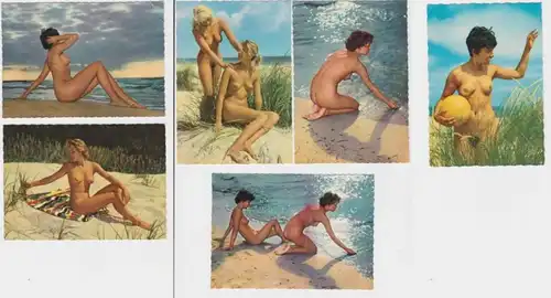 91738 / 6 Erotik Karten Akt am Strand um 1970