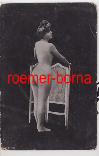 84929 Ak Erotic: femme nue avec paravent vers 1900