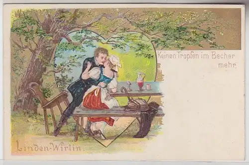 68548 Präge Lied Ak Linden-Wirtin 'Keinen Tropfen im Becher mehr' um 1900