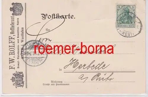 79572 Carte postale de la société F.W. Rolff - usine de conserves Halle i. Westphalie 1908