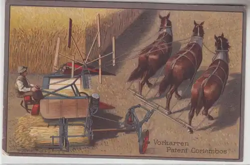 41327 Machine à faucheuse Ak de publicité avec cheval en cuir brevet Cortembos vers 1920