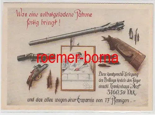 72763 'Jägerhilfe' Reklame Ak Karikatur Hinweis zur Vermeidung von Jagdunfällen