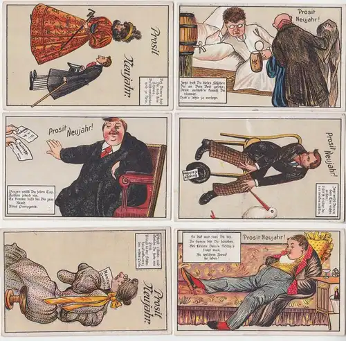 68262/6 Nouvelle année Ak humour Proverbes vers 1920