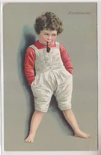 64400 Humour Ak Petit garçon avec sifflet de tabac 'Frechdach' 1910
