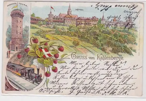 39694 AK Gruss vom Kahlenberge - Aussichtsthurm, Berg-Bahn, Hotel 1897