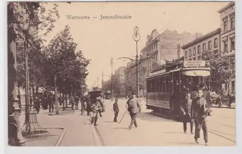 93983 Feldpost Ak Warszawa Jerozolimskie mit Strassenbahn 1917