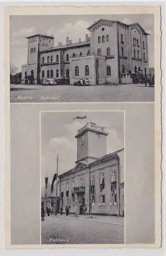 14655 Multi-image Ak Kutno Gare et Hôtel de Ville 1942