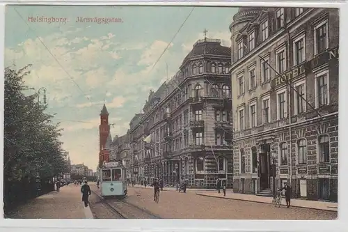 64719 Ak Helsingborg en Suède Järnvägsgatan avec tram 1913