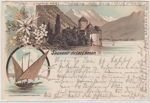 68761 Ak Lithographie Souvenir du Lac Leman Lake Léman 1896