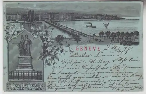 61348 Mondscheinkarte Geneve Genf Totalansicht, Monument National 1898