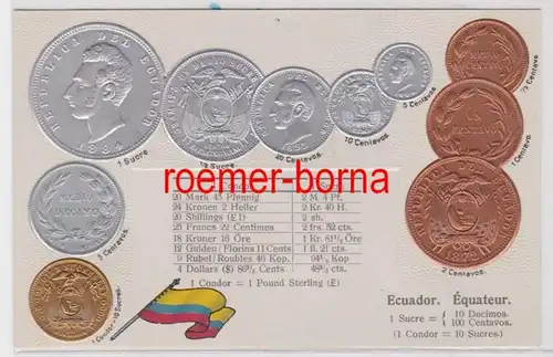 85770 Präge Ak mit Münzabbildungen Ecuador um 1920