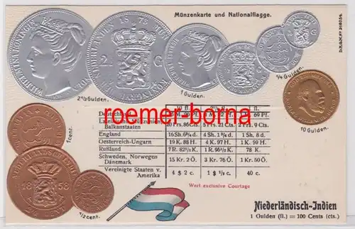 73038 Präge Ak mit Münzabbildungen Niederländisch Indien um 1920