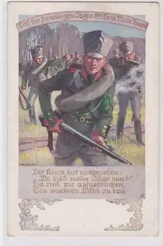 86902 Artiste AK Chanson des chasseurs volontaires de De La Motte Fouqué vers 1910