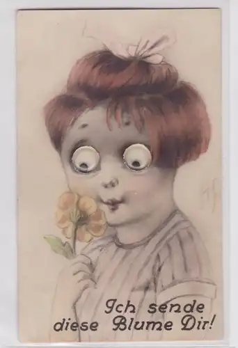 66947 Ak mécanique enfant avec fleur et yeux de bosse 1953