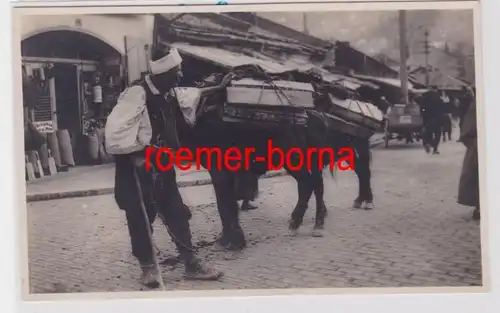 85345 Foto Ak Sarajevo Holzhändler mit Esel um 1920