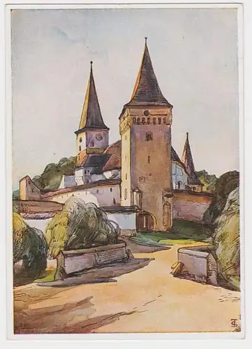 96548 Ak Septenbürgen Kirchenburg Meschen vers 1940