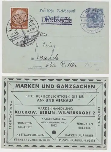 98870 Ganzsache Postkarte P40 Zudruck Markenhandlung Klickow Berlin-Wilmersdorf