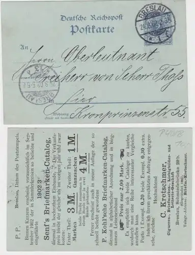 98865 Ganzsache Postkarte P40 Zudruck C. Kretschmer Lotterie-Geschäft Breslau