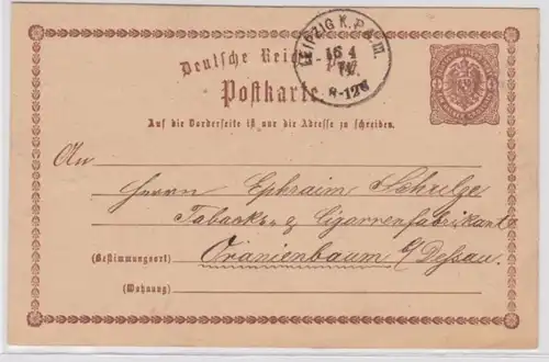 97941 DR Ganzsachen Postkarte P1 Leipzig nach Oranienbaum 1874