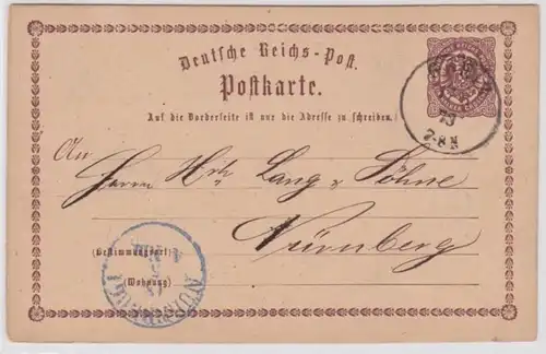 97939 DR Ganzsachen Postkarte P1 Greiz nach Nürnberg 1873