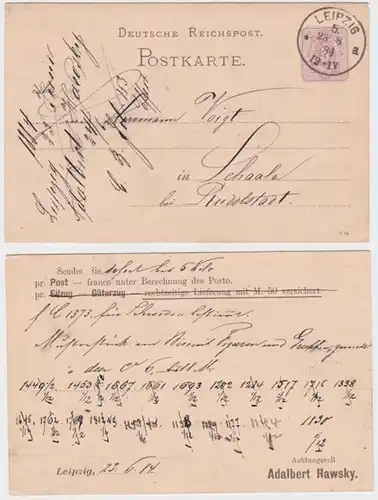 97854 DR Ganzsachen Postkarte P10 Zudruck Adalbert Hawsky Leipzig 1884