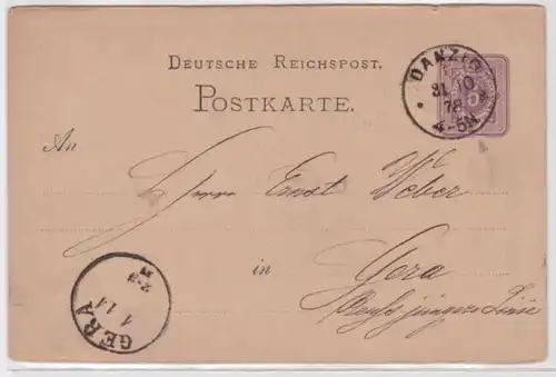 97593 DR Carte postale P5 II Erreur de plaque Gdansk vers Gera 1878