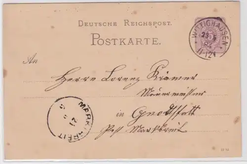 97586 Ganzsachen Postkarte P12 VI Plattenfehler Wittighausen nach Gnodstadt 1884