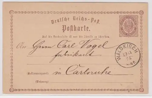 97115 DR Ganzsachen Postkarte P2 Plattenfehler Waldkirch nach Carlsruhe 1874