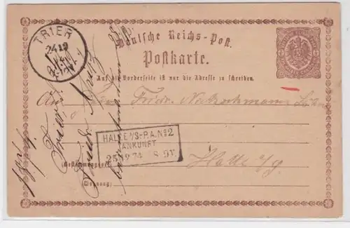 97112 DR Ganzsachen Postkarte P1 Trier nach Halle 1874