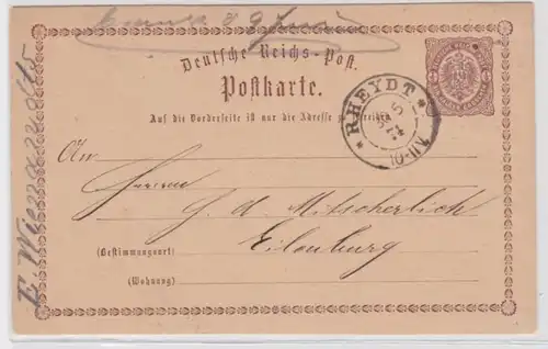 97097 DR Ganzsachen Postkarte P1 Plattenfehler Rheydt nach Eilenburg 1874