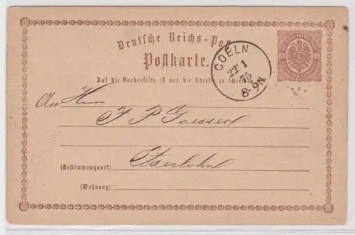 97096 DR Ganzsachen Postkarte P1 Cöln nach Iserlohn 1875