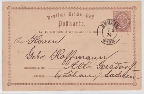 97094 DR Ganzsachen Postkarte P1 Berlin nach Alt-Gersdorf bei Löbau 1874