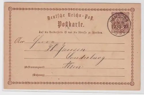 97087 DR Ganzsachen Postkarte P1 Plattenfehler Hamburg nach Alsen 1873