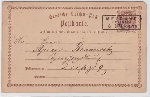 97084 DR Ganzsachen Postkarte P1 Plattenfehler Meerane nach Leipzig 1873