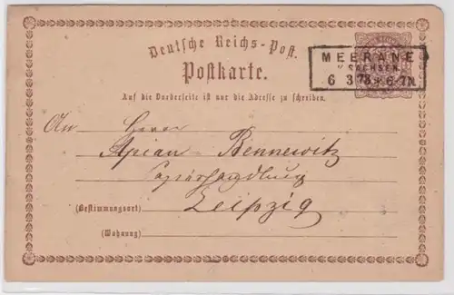 97084 DR Plein-choses Carte postale P1 Erreur de plaque Meerane vers Leipzig 1873