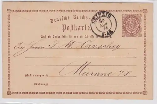 97080 Ganzsachen Postkarte P1 Plattenfehler Sektor D Leipzig nach Meerane 1874