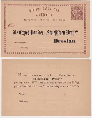 96246 DR Ganzsachen Postkarte P1 Zudruck Expedition 'Schlesische Presse' Breslau