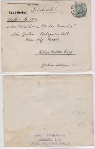 95989 Affaires entières Enveloppe PAU5/B9/04 Lettre de ville Ernst Tangermann Harburg 1912