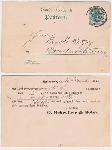 95366 DR Ganzsachen Postkarte P20 Zudruck G. Schreiber & Sohn Nordhausen 1890