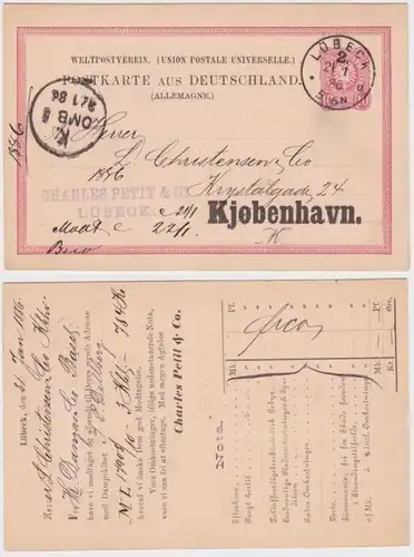 94304 DR Ganzsachen Postkarte P8 Zudruck Charles Petit & Co. Lübeck 1886