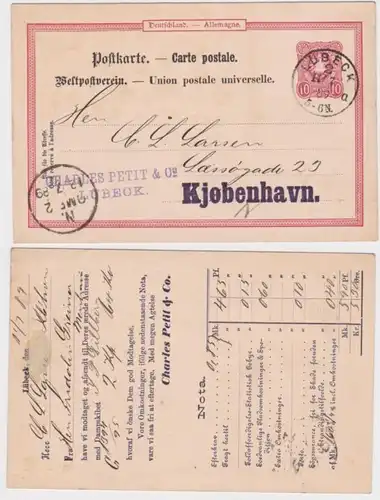 93290 DR Ganzsachen Postkarte P14 Zudruck Charles Petit & Co. Lübeck 1889