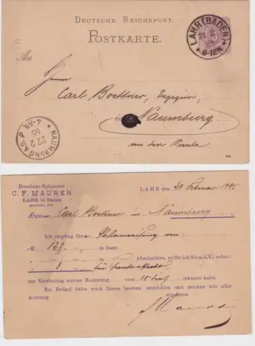 92207 DR Ganzsachen Postkarte P12 Zudruck Rosshaar-Spinnerei C.F. Maurer Lahr