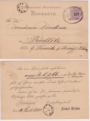 90987 entier carte postale P18 impression Ernst Rehm Bahnpost Dresden Tetchen 1888