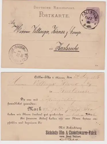 86056 Ganzsachen Postkarte P12 Zudruck Ofen- & Chamottewaaren-Fabrik Cölln 1886