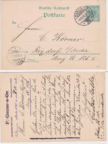 85709 DR Ganzsachen Postkarte P30 Zudruck F. Grobe & Co. Berlin SW 1892